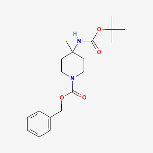 Chemical structure of benzyl 4-((tert-butoxycarbonyl)amino)-4-methylpiperidine-1-carboxylate