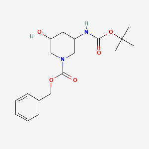 Chemical structure of Benzyl 3-((tert-butoxycarbonyl)amino)-5-hydroxypiperidine-1-carboxylate