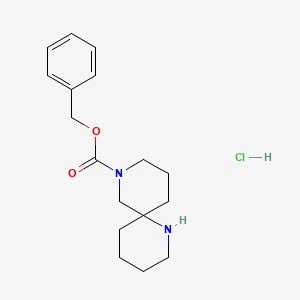 Chemical structure of Benzyl 1,8-diazaspiro[5.5]undecane-8-carboxylate hydrochloride