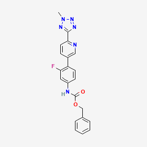 Chemical structure of Benzyl {3-fluoro-4-[6-(2-methyl-2H-tetrazol-5-yl)-3-pyridinyl]phe nyl}carbamate