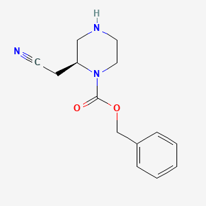 Chemical structure of Benzyl (S)-2-(cyanomethyl)piperazine-1-carboxylate