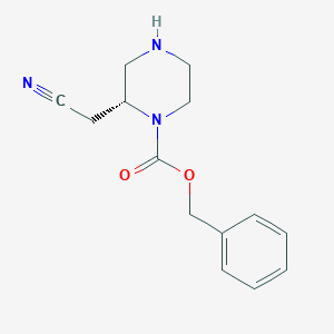 Chemical structure of Benzyl (R)-2-(cyanomethyl)piperazine-1-carboxylate