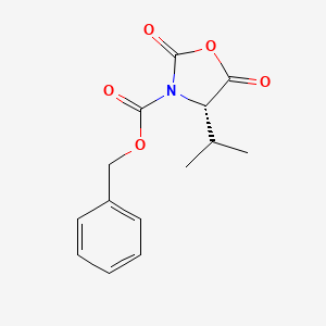 Chemical structure of benzyl (4S)-2,5-dioxo-4-(propan-2-yl)-1,3-oxazolidine-3-carboxylate
