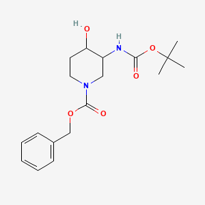 Chemical structure of Benzyl (3S,4R)-3-((tert-butoxycarbonyl)amino)-4-hydroxypiperidine-1-carboxylate