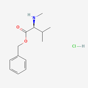 Chemical structure of benzyl (2S)-3-methyl-2-(methylamino)butanoatehydrochloride