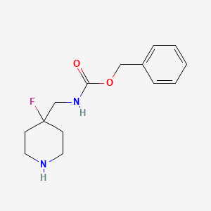 Chemical structure of Benzyl ((4-fluoropiperidin-4-yl)methyl)carbamate