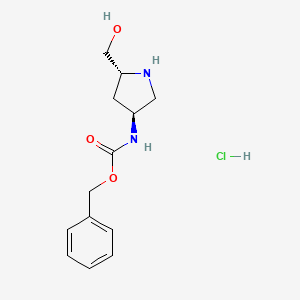Chemical structure of Benzyl ((3S,5R)-rel-5-(hydroxymethyl)pyrrolidin-3-yl)carbamate hydrochloride