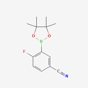 Chemical structure of Benzonitrile, 4-fluoro-3-(4,4,5,5-tetramethyl-1,3,2-dioxaborolan-2-yl)-