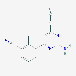Chemical structure of 3-(2-Amino-6-ethynylpyrimidin-4-yl)-2-methylbenzonitrile