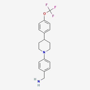 Chemical structure of Benzenemethanamine, 4-[4-[4-(trifluoromethoxy)phenyl]-1-piperidinyl]-