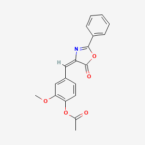 Chemical structure of ACETIC ACID 2-METHOXY-4-(5-OXO-2-PHENYL-OXAZOL-4-YLIDENEMETHYL)-PHENYL ESTER