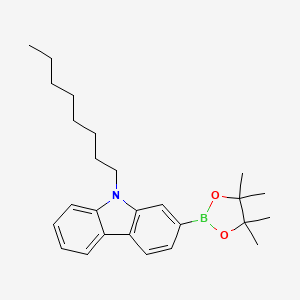 Chemical structure of 9-Octyl-2-(4,4,5,5-tetramethyl-1,3,2-dioxaborolan-2-yl)-9H-carbazole
