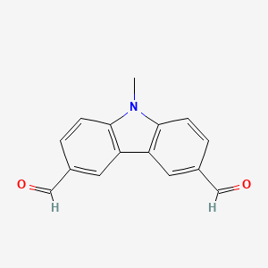 Chemical structure of 9-methyl-9H-carbazole-3,6-dicarbaldehyde