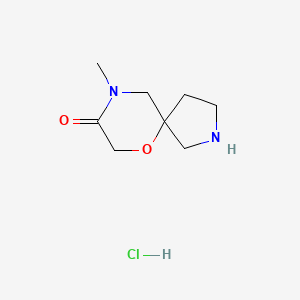 Chemical structure of 9-methyl-6-oxa-2,9-diazaspiro[4.5]decan-8-one hydrochloride