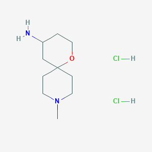 Chemical structure of 9-methyl-1-oxa-9-azaspiro[5.5]undecan-4-amine dihydrochloride