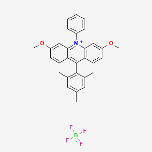 Chemical structure of 9-Mesityl-3,6-dimethoxy-10-phenylacridin-10-ium tetrafluoroborate