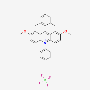 Chemical structure of 9-Mesityl-2,7-dimethoxy-10-phenylacridin-10-ium tetrafluoroborate