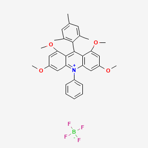 Chemical structure of 9-Mesityl-1,3,6,8-tetramethoxy-10-phenylacridin-10-ium tetrafluoroborate