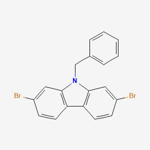 Chemical structure of 9-Benzyl-2,7-dibromo-9H-carbazole