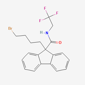 Chemical structure of 9-(4-Bromobutyl)-N-(2,2,2-trifluoroethyl)-9H-fluorene-9-carboxamide