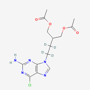 Chemical structure of 9-(4-Acetoxy-3-acetoxymethylbutyl)-2-amino-6-chloropurine-d4