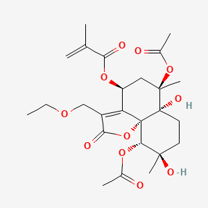 Chemical structure of 8α-Methacryloyloxy-13-ethoxyvernojalcanolide