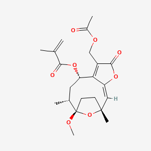 Chemical structure of 8α-(2-Methylacryloyloxy)-1-O-methylhirsutinolide 13-O-acetate