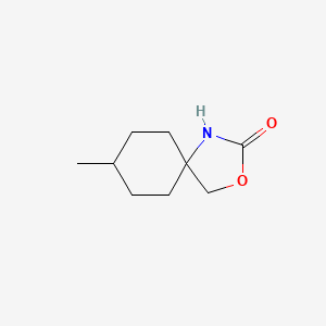 Chemical structure of 8-methyl-3-oxa-1-azaspiro[4.5]decan-2-one