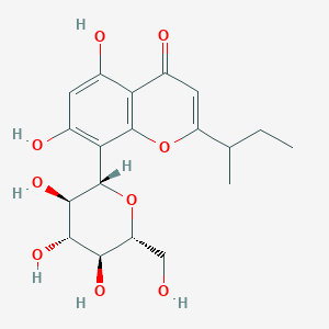 Chemical structure of 8-Glucosyl-5,7-dihydroxy-2-(1-methylpropyl)chromone