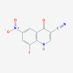 Chemical structure of 3-Quinolinecarbonitrile, 8-fluoro-4-hydroxy-6-nitro-