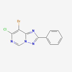 Chemical structure of 8-Bromo-7-chloro-2-phenyl-[1,2,4]triazolo[1,5-c]pyrimidine
