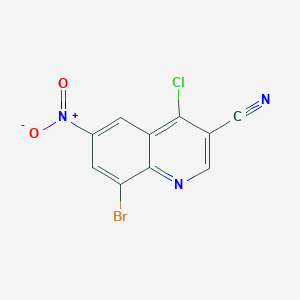 Chemical structure of 8-Bromo-4-chloro-6-nitro-3-quinolinecarbonitrile