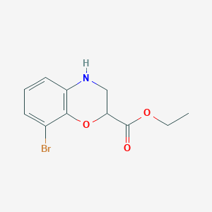Chemical structure of 8-Bromo-3,4-dihydro-2H-benzo[1,4]oxazine-2-carboxylic acid ethyl ester