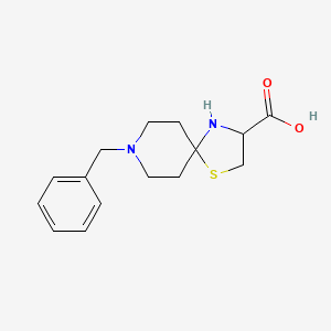 Chemical structure of 8-Benzyl-1-thia-4,8-diazaspiro[4.5]decane-3-carboxylic acid