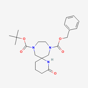 Chemical structure of 8-Benzyl 11-tert-butyl 2-oxo-1,8,11-triazaspiro[5.6]dodecane-8,11-dicarboxylate