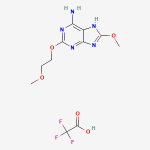 Chemical structure of 8-(methoxy)-2-([2-(methoxy)ethyl]oxy)-9H-purin-6-amine trifluoroacetate