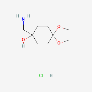 Chemical structure of 8-(aminomethyl)-1,4-dioxaspiro[4.5]decan-8-ol hydrochloride