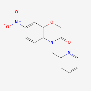 Chemical structure of 7-nitro-4-(pyridin-2-ylmethyl)-2H-benzo[b][1,4]oxazin-3(4H)-one