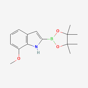Chemical structure of 7-Methoxy-2-(4,4,5,5-tetramethyl-1,3,2-dioxaborolan-2-yl)-1H-indole