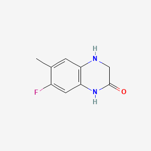 Chemical structure of 7-fluoro-6-methyl-3,4-dihydroquinoxalin-2(1H)-one