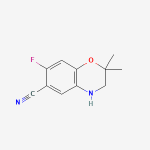 Chemical structure of 7-Fluoro-2,2-dimethyl-3,4-dihydro-2H-benzo[b][1,4]oxazine-6-carbonitrile
