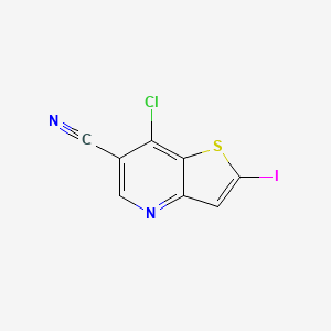 Chemical structure of 7-Chloro-2-iodothieno[3,2-b]pyridine-6-carbonitrile