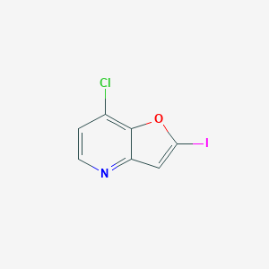 Chemical structure of 7-chloro-2-iodofuro[3,2-b]pyridine