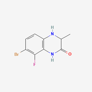 Chemical structure of 7-bromo-8-fluoro-3-methyl-3,4-dihydroquinoxalin-2(1H)-one