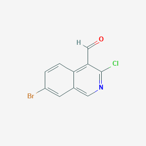 Chemical structure of 7-Bromo-3-chloroisoquinoline-4-carbaldehyde