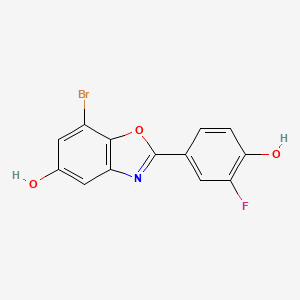 Chemical structure of 7-Bromo-2-(3-fluoro-4-hydroxyphenyl)benzo[d]oxazol-5-ol