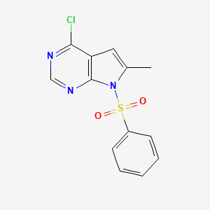 Chemical structure of 7-Benzenesulfonyl-4-chloro-6-methyl-7H-pyrrolo[2,3-d]pyrimidine