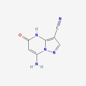 Chemical structure of 7-Amino-4,5-dihydro-5-oxo-pyrazolo[1,5-a]pyrimidine-3-carbonitrile