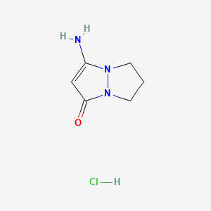 Chemical structure of 7-amino-2,3-dihydro-1H-pyrazolo[1,2-a]pyrazol-5-one,hydrochloride