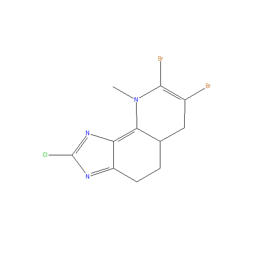 Chemical structure of 7,8-Dibromo-2-chloro-9-methyl-5,6-dihydro-4H-imidazo[4,5,1-ij]quinoline